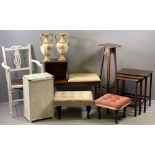 FURNITURE ASSORTMENT to include reproduction telephone table, nest of three tables, planters