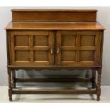 EDWARDIAN SIDEBOARD - with rail back, fielded panelled twin doors on barley twist supports and