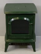 ELECTRIC HEATER - modern woodburning effect, heavy model, painted green, 60cms H, 42cms W, 36cms D