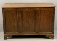 19th CENTURY OAK DOWER CHEST with three fielded panel front, on bracket supports, 84cms H, 128cms W,