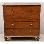 VICTORIAN MAHOGANY CHEST OF FOUR DRAWERS, on bun feet, 121cms H, 120cms W, 55cms D