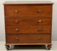 VICTORIAN MAHOGANY CHEST OF FOUR DRAWERS, on bun feet, 121cms H, 120cms W, 55cms D