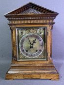 CLOCK - oak cased eight day bracket clock with brass and silvered dial, marked 'W & H', clock