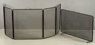 VINTAGE METAL MESH & BRASS TOPPED FIRE SPARKGUARDS (2), including a five section example, 76cms H,