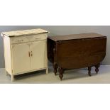 CIRCA 1950's KITCHEN CUPBOARD BASE, 84cms H, 77cms W, 38cms D and an antique oak gate leg table on