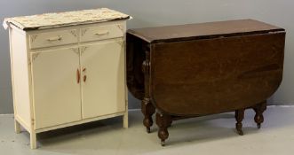 CIRCA 1950's KITCHEN CUPBOARD BASE, 84cms H, 77cms W, 38cms D and an antique oak gate leg table on