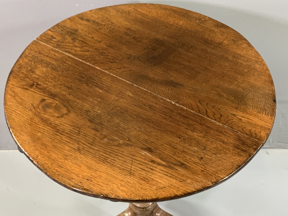 TRIPOD TABLE - antique oak with circular top, 65cms H, 58cms diameter and a shield shaped dressing - Image 6 of 8