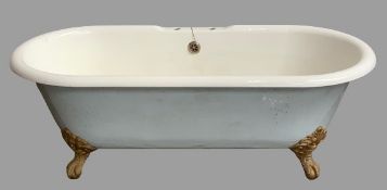 BATHROOM FURNITURE - vintage Heritage freestanding cast iron bath tub on ornate gilded claw feet,