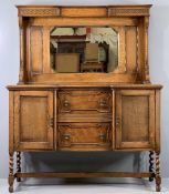 EDWARDIAN MIRROR BACK SIDEBOARD with beadwork detail on barley twist supports, two door and two