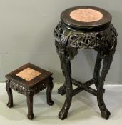 CHINESE MARBLE TOPPED PLANTER STAND, 60cms H, surface diameter 28cms and a small square topped