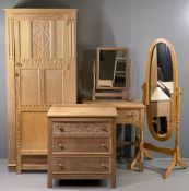 BEDROOM FURNITURE - limed oak with linenfold and carved detail comprising single door robe, 182cms