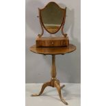 TRIPOD TABLE - antique oak with circular top, 65cms H, 58cms diameter and a shield shaped dressing