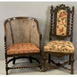 OAK OCCASIONAL CHAIRS (2) to include a carved oak Carolean style side chair with upholstered seat