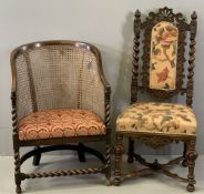 OAK OCCASIONAL CHAIRS (2) to include a carved oak Carolean style side chair with upholstered seat
