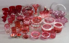 ANTIQUE & OTHER CRANBERRY GLASS including swirl glasses, pieces with pontil marks, a large