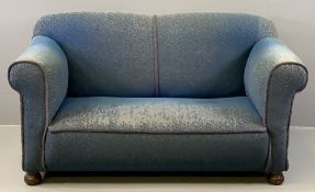 CIRCA 1930's MOQUETTE DROP ARM SOFA, 80cms H, 153cms W, 81cms D