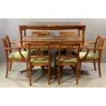 DINING TABLE & SIX CHAIRS - reproduction extending twin pedestal and yew effect and a reproduction