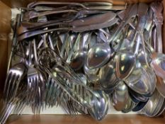 FLATWARE including Walker & Hall fiddle pattern amongst a good assortment, also silver sugar tongs