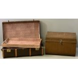 VINTAGE WOODEN BANDED TRUNK and a metal trunk