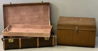 VINTAGE WOODEN BANDED TRUNK and a metal trunk