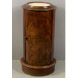 VICTORIAN MAHOGANY CYLINDRICAL POT CUPBOARD with single door and interior shelving, the top inset