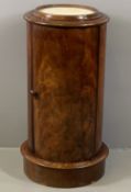 VICTORIAN MAHOGANY CYLINDRICAL POT CUPBOARD with single door and interior shelving, the top inset