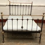 ANTIQUE BED - brass and iron with rails and base, headboard dimensions 142cms H, 140cms W