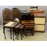 LARGE FURNITURE ASSORTMENT - comprising Priory style gate leg table, four wheelback dining chairs,