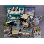 EPNS - cased cutlery sets, assorted other similar items, also, brass and glass ink stand, dressing