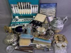 EPNS - cased cutlery sets, assorted other similar items, also, brass and glass ink stand, dressing