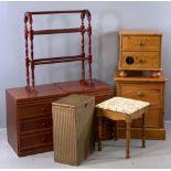 ASSORTED BEDROOM FURNITURE - to include a pair of narrow pine chests, towel rail, footstool and