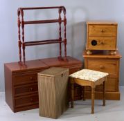 ASSORTED BEDROOM FURNITURE - to include a pair of narrow pine chests, towel rail, footstool and