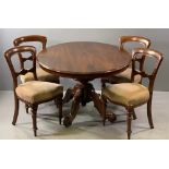 ANTIQUE MAHOGANY LOO TABLE, 76cms H, 155cms W, 112cms D and a set of four Victorian balloon back