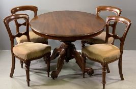 ANTIQUE MAHOGANY LOO TABLE, 76cms H, 155cms W, 112cms D and a set of four Victorian balloon back