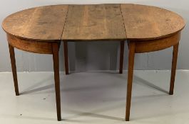 ANTIQUE OAK 'D' END DINING TABLE with additional leaf, on square tapering supports, 72cms H,