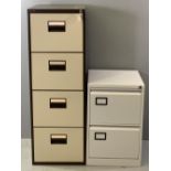 FILING CABINETS - metal four drawer with key, 132cms H, 46cms W, 62cms D and a two drawer example