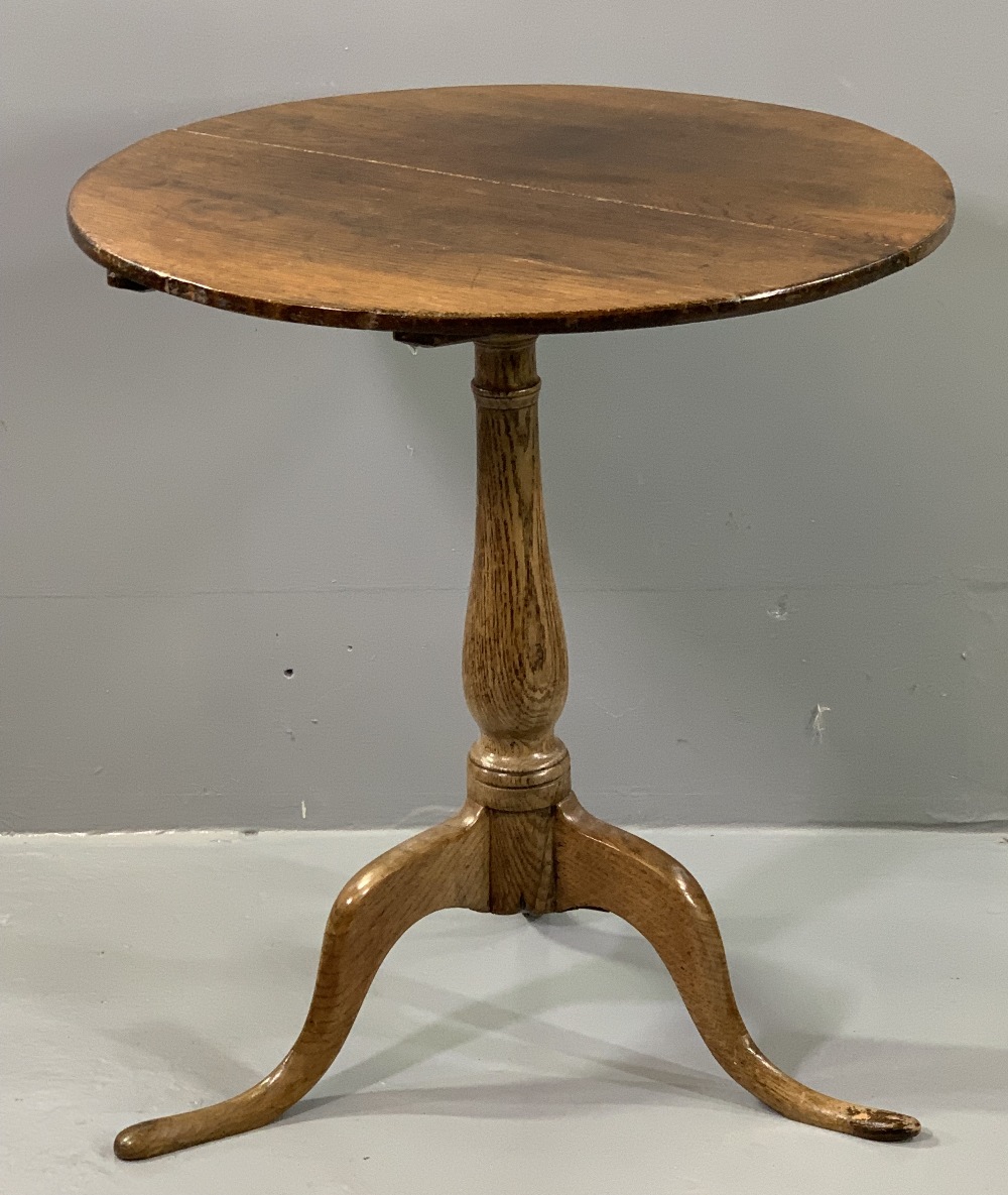 TRIPOD TABLE - antique oak with circular top, 65cms H, 58cms diameter and a shield shaped dressing - Image 5 of 8