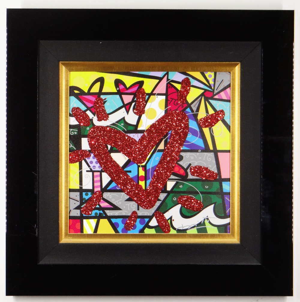 ROMERO BRITTO diamond dust and oil pen on digital canvas print - entitled verso 'Bright',