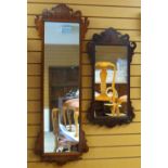 TWO GEORGIAN-STYLE MAHOGANY FRET MIRRORS, one 85 x 43cms, the other 133 x 45cms (2)