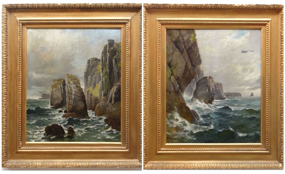 WALTER GODDARD (Welsh, 1858-1933) oils on canvas - rocky coastal seascape, signed and dated 1905, 60