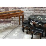 MODERN CHINESE MOTHER-OF-PEARL INLAID COFFEE TABLE, and six smaller occasional tables, 122cms