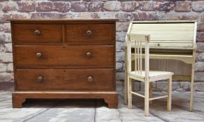 VINTAGE OAK FOUR-DRAWER CHEST, 107 x 45 x 89cms, together with VINTAGE CHILD'S BUREAU & CHAIR, 68