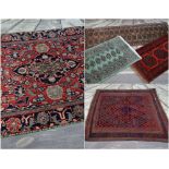 FIVE ASSORTED ORIENTAL RUGS, including floral medallion rug, 180 x 115cms, Caucasian lozenge