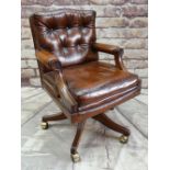 'REPRODUX' GEORGIAN-STYLE LEATHER DESK CHAIR, button upholstered in brown leather