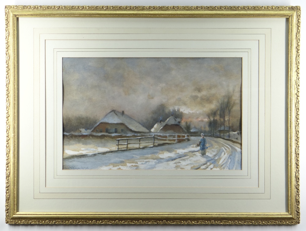 HENDRIK KLIJN (Dutch, 1860-1929) watercolours - farmsteads in snow, signed and dated Dec '96, 32 x - Image 2 of 3