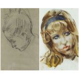 TWO WORKS BY EDWIN JOHN (1905-1978) comprising watercolour of a head of a young woman, signed &