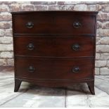 LATE REGENCY MAHOGANY CROSSBANDED BOWFRONT CHEST, red moulded top above three graduated long