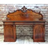 LATE VICTORIAN WALNUT PEDESTAL SIDEBOARD, scrolled back above ripple moulded top and three cushion