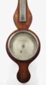 19TH CENTURY MAHOGANY & MARQUETRY TWO-GLASS WHEEL BAROMETER, Baretti & Abatte, 94cms h Condition: