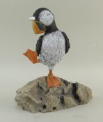 REBECCA LARDNER limited edition (250/495) cold cast sculpture - 'Rock Star', puffin on a rock, 26.